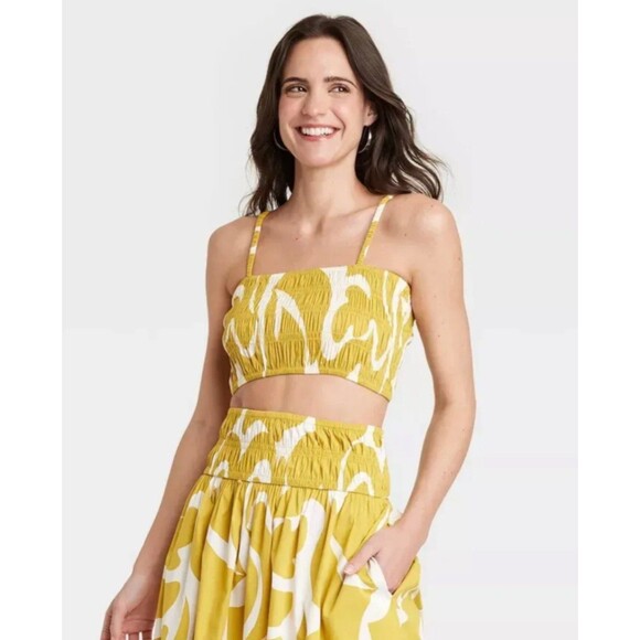 a new day Slim Fit Smocked Tiny Top Yellow Large - Picture 1 of 6
